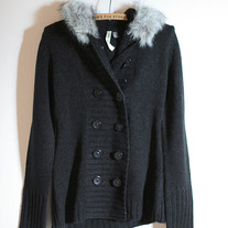 Black Cardigan with Faux Fur Hood (Brand New)