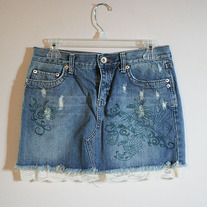 Printed Denim Skirt with Lace