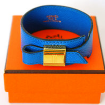 Authentic HERMES Bangle Bracelet Blue Leather x Goldtone Kelly 