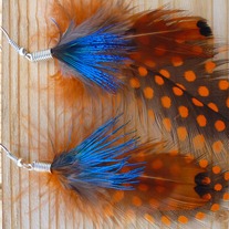 Art Deco Iridescent Orange Polka Dot Feather Earrings