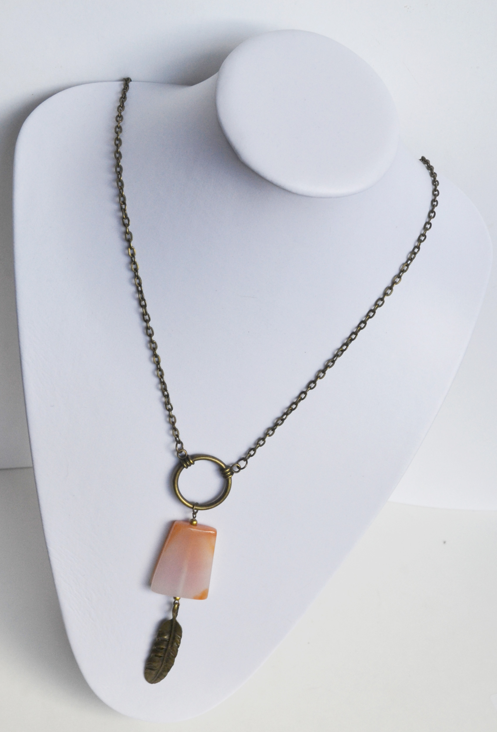Long Necklace, Feather Necklace, Long Bohemian Style Necklace,Peach