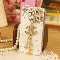 New Bling Four-Leaf Clover With Gold Logo And Crystals On White iPhone 4 Case