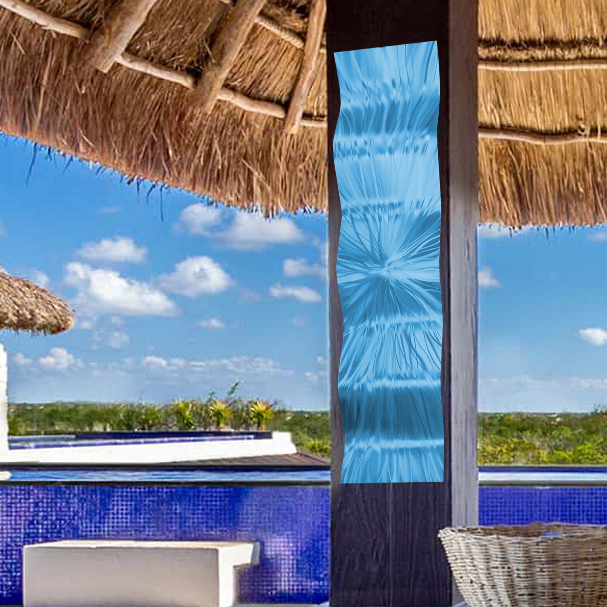 Gratitude Aqua - Metal Wall Sculpture Art, Wavy Pieces, Abstract