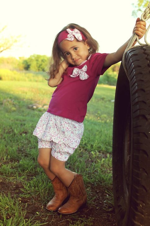 3 Pieces Amissa Purple Flower Set Headband, Top and Bloomer Shorts