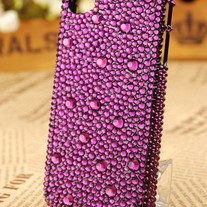 New All Bling Purple Crystals On Transparent Case For Apple iPhone 4 (#320)
