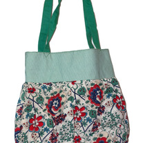 Green Striped Floral Cotton Bag