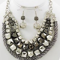 Silver Studded Multi Row Necklace
