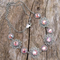 Silver Filigree and Rose Crystal Necklace
