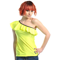 NEON DOLLZ - DIY OFF THE SHOULDER YELLOW FANCY FRINGE TOP