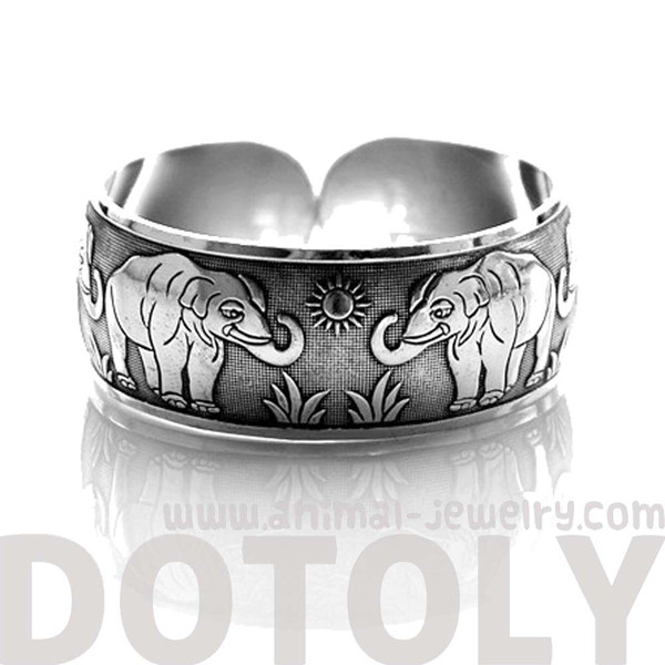 Elephant Parade Animal Themed Bangle Cuff Bracelet in Silver · DOTOLY