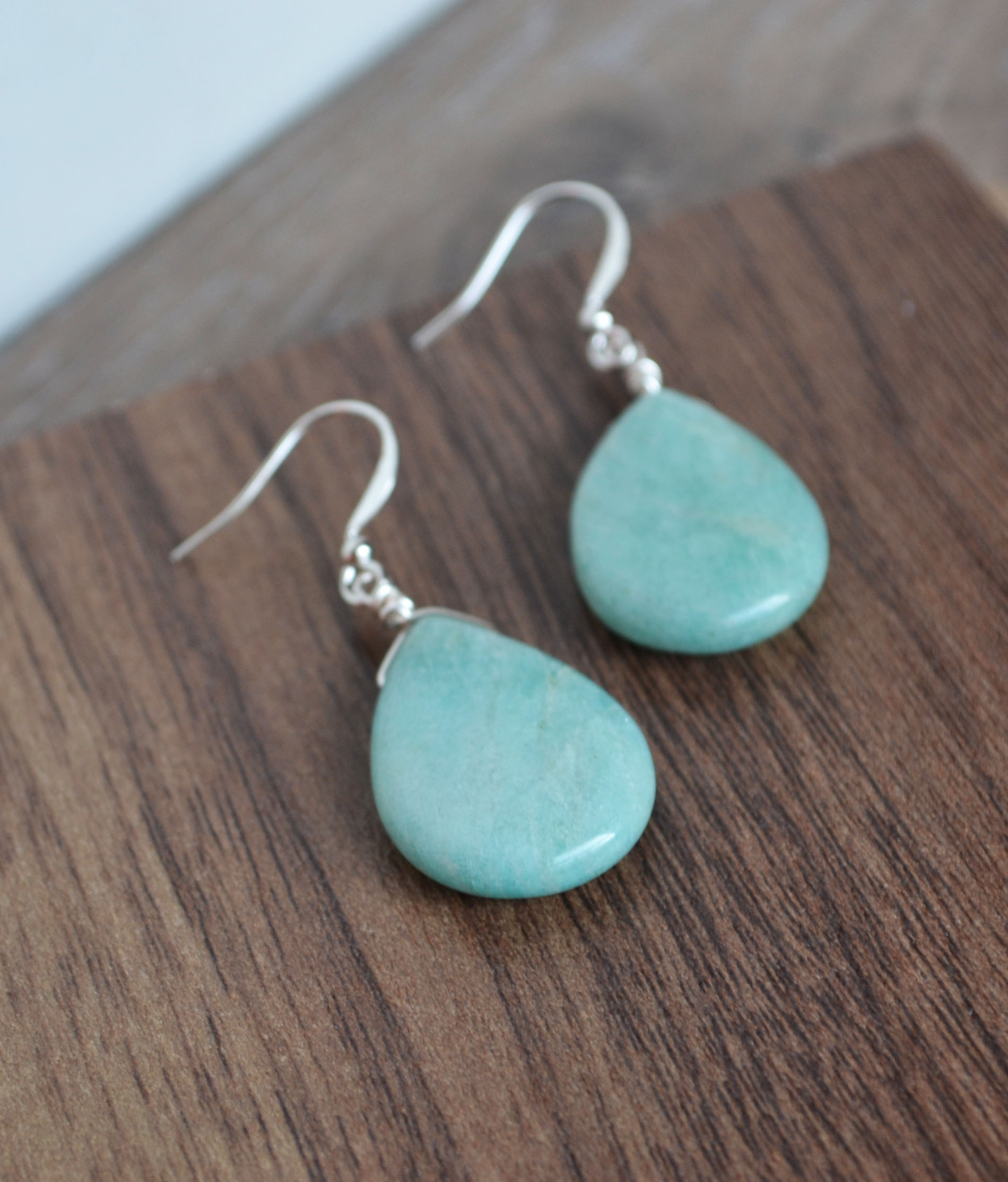 Amazonite Drop Stone Earrings, Aqua on Storenvy