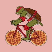 Rafale on bike with pizza wheels, 5x5 print