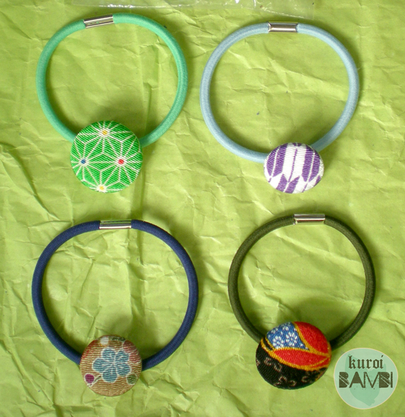 Japanese Kimono Fabric Hair Ties Pack 7 Kuroi Bambi Online