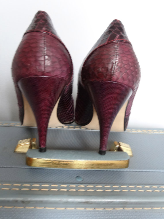 burgundy snakeskin heels