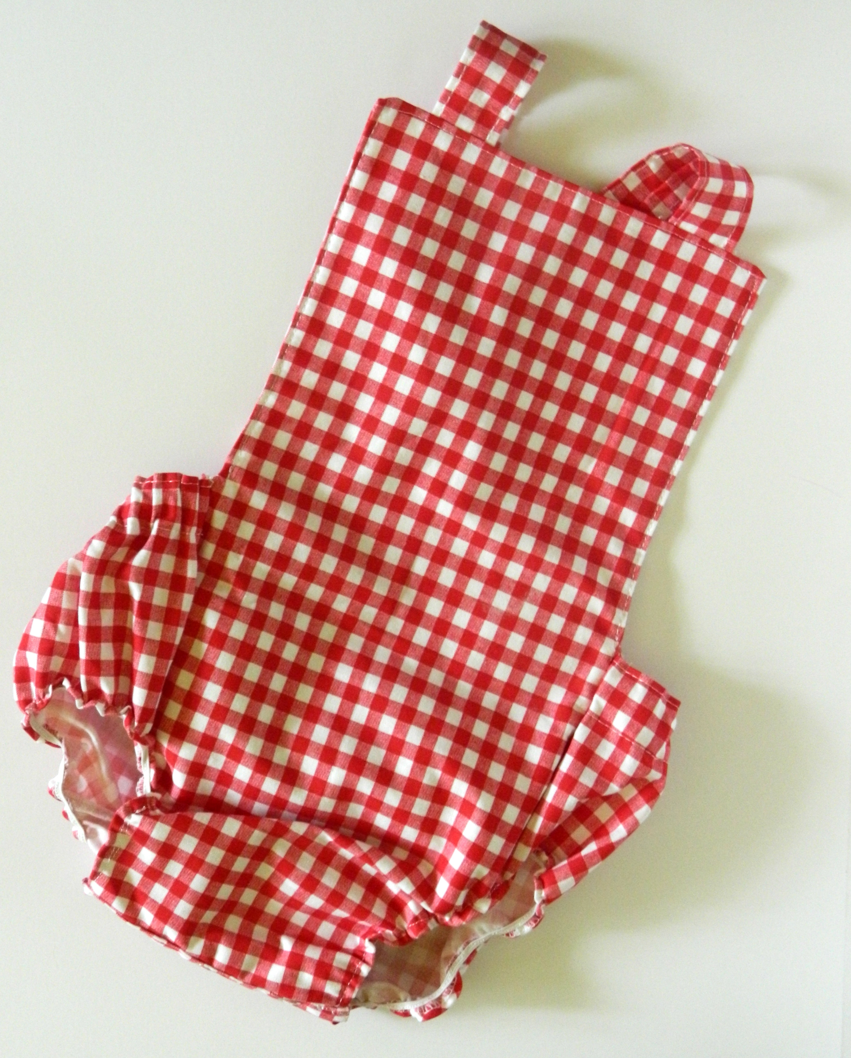 red gingham baby romper