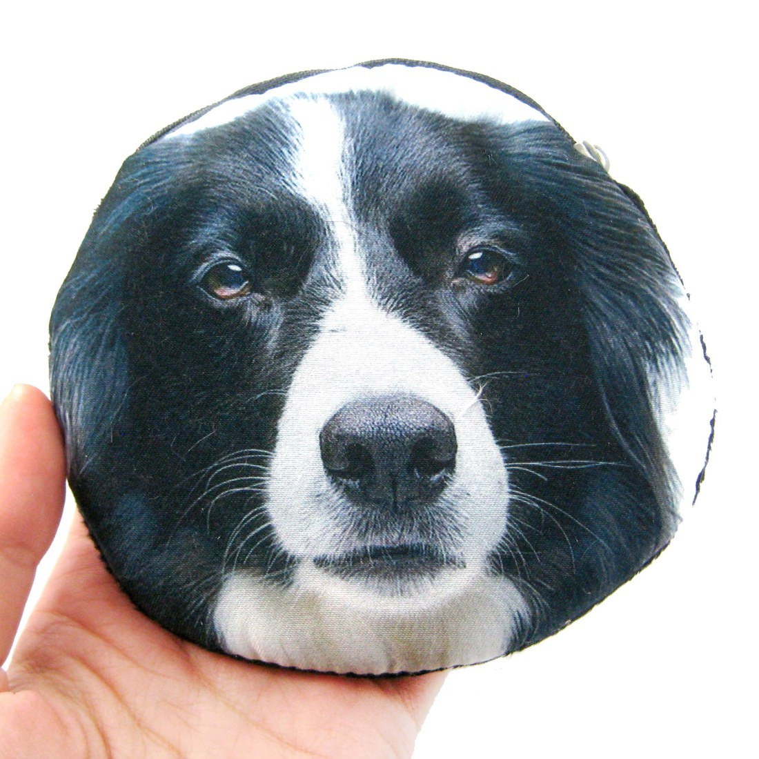 Border Collie Puppy Dog Face Shaped Soft Fabric Zipper ...