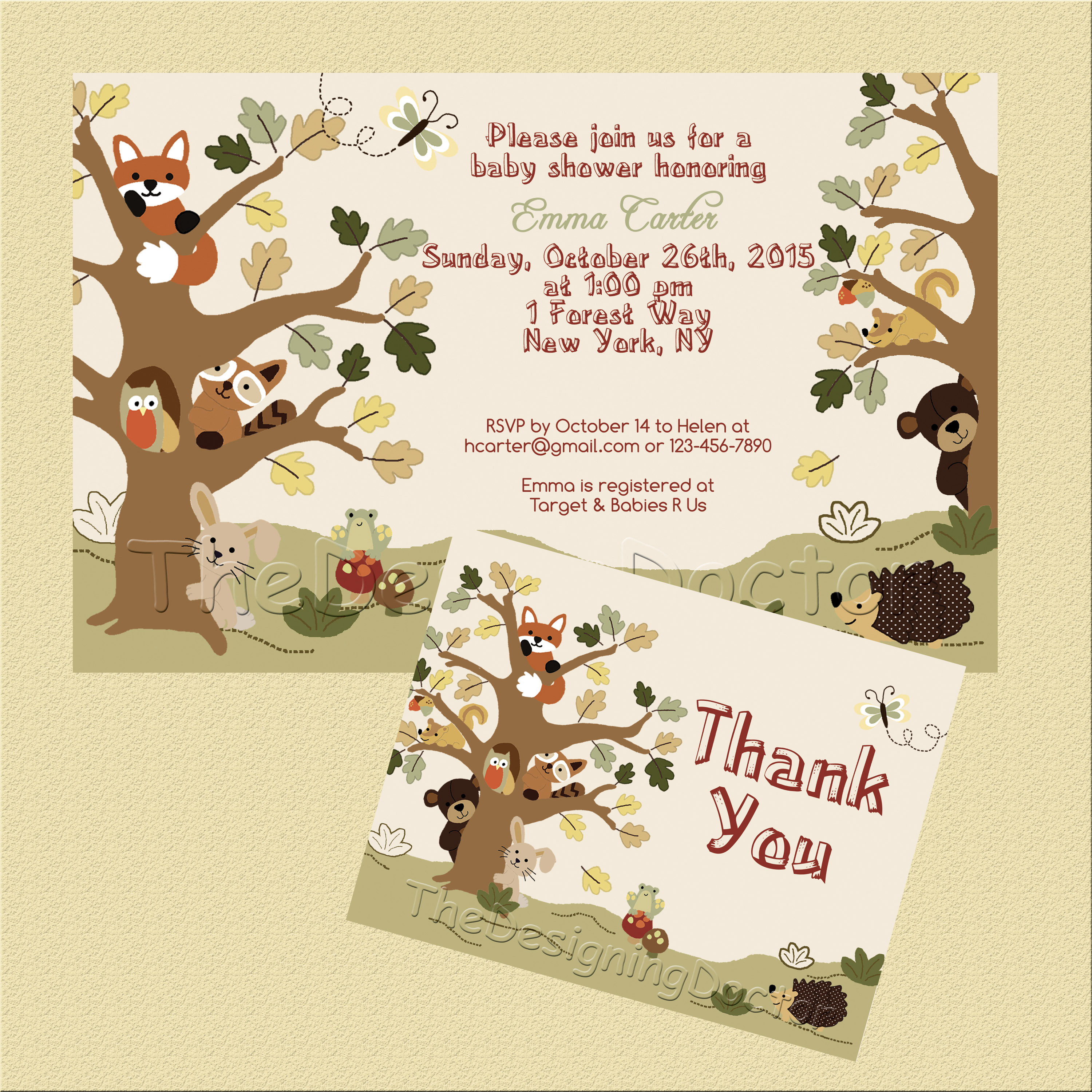 Woodland Animal Echo Forest Friends Theme Baby Shower Invitation And