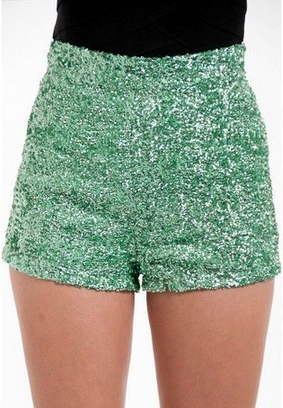 high waisted green sequin shorts