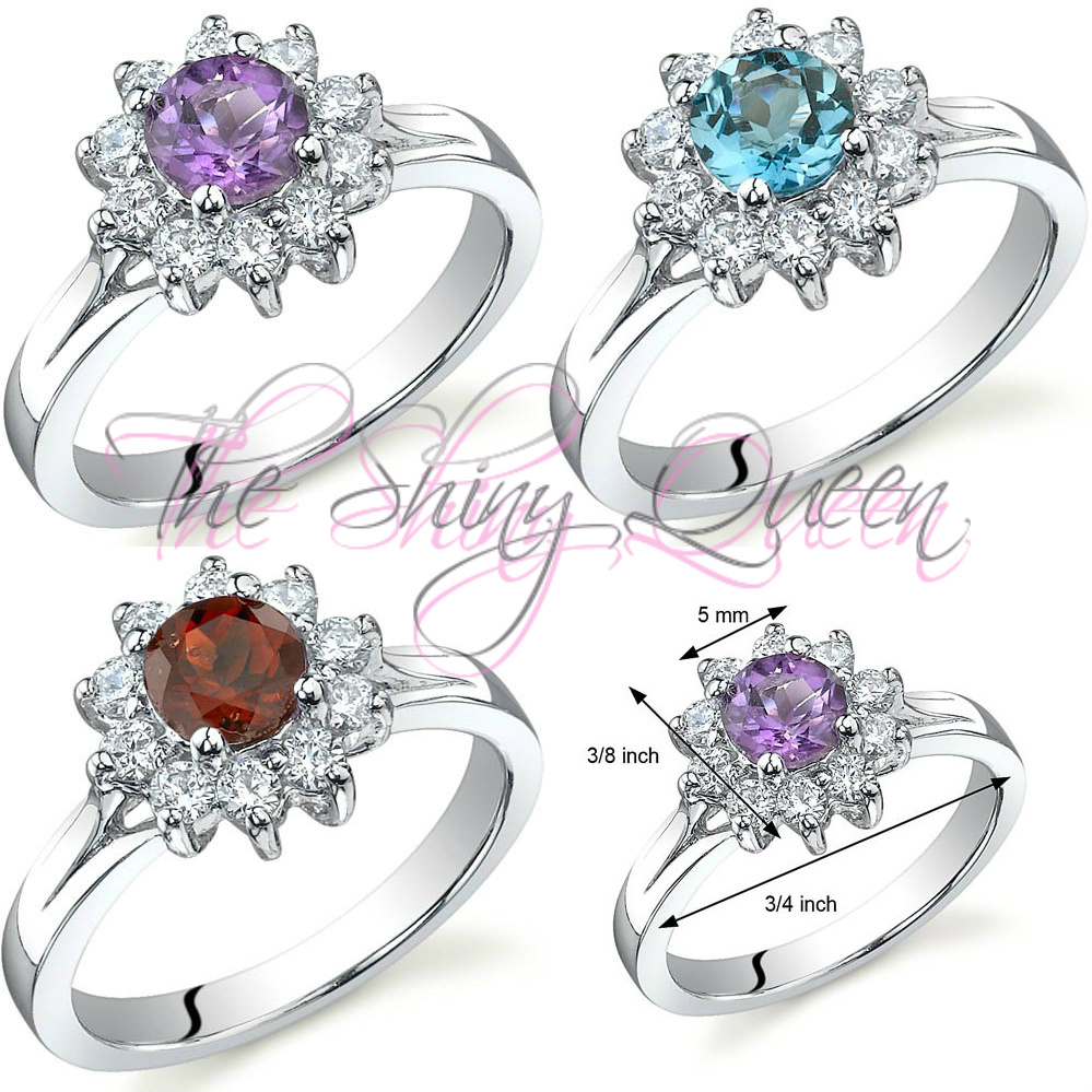 Gorgeous Ornate Flower Gemstone Rings - Amethyst, Swiss Blue Topaz, or ...