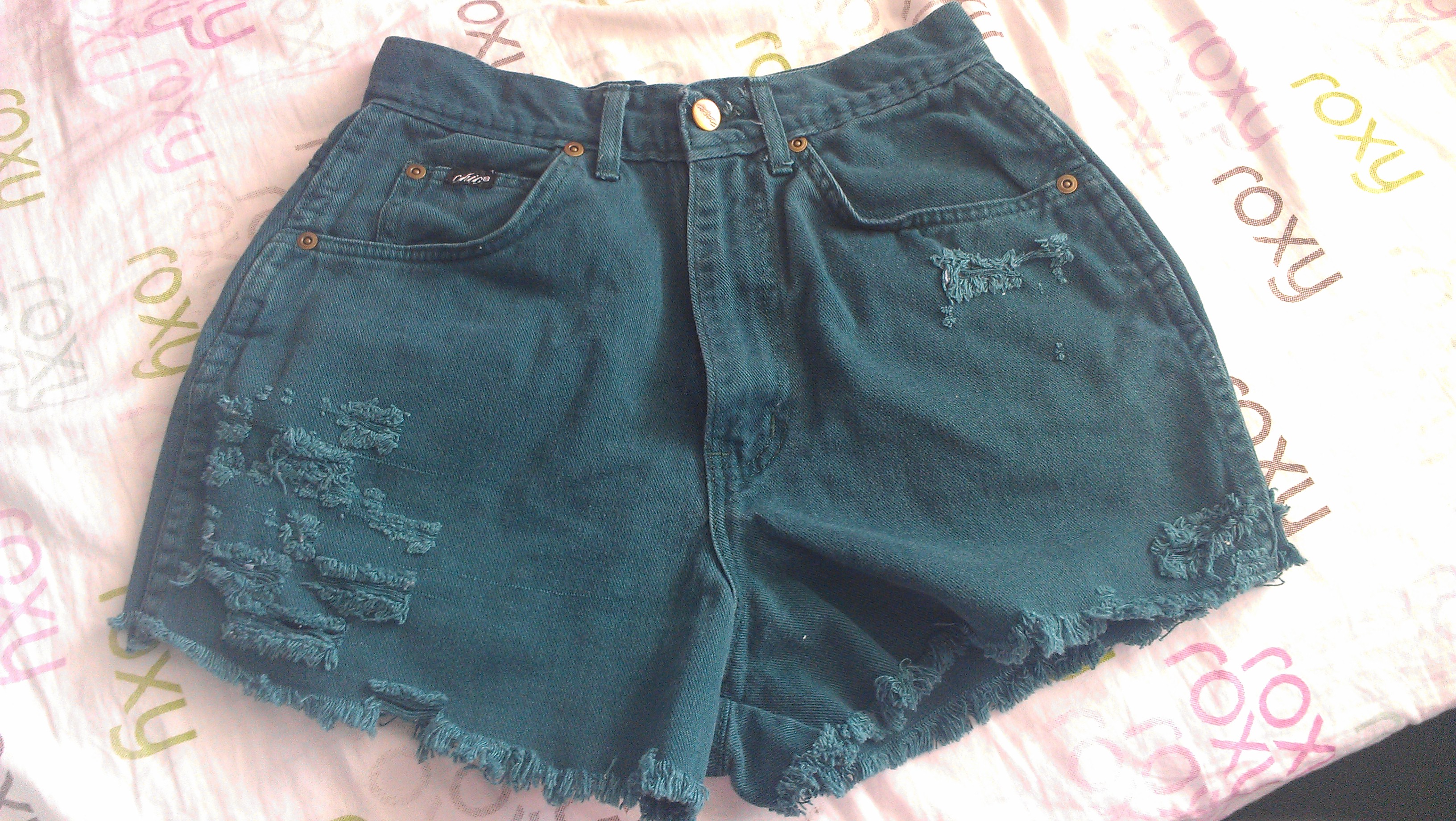 dark green jean shorts