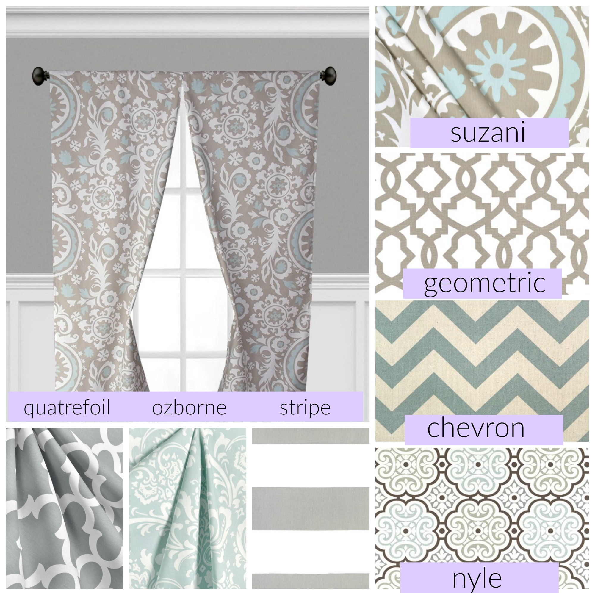 Powder Blue Gray Curtains Quatrefoil Window Treatments Light Blue