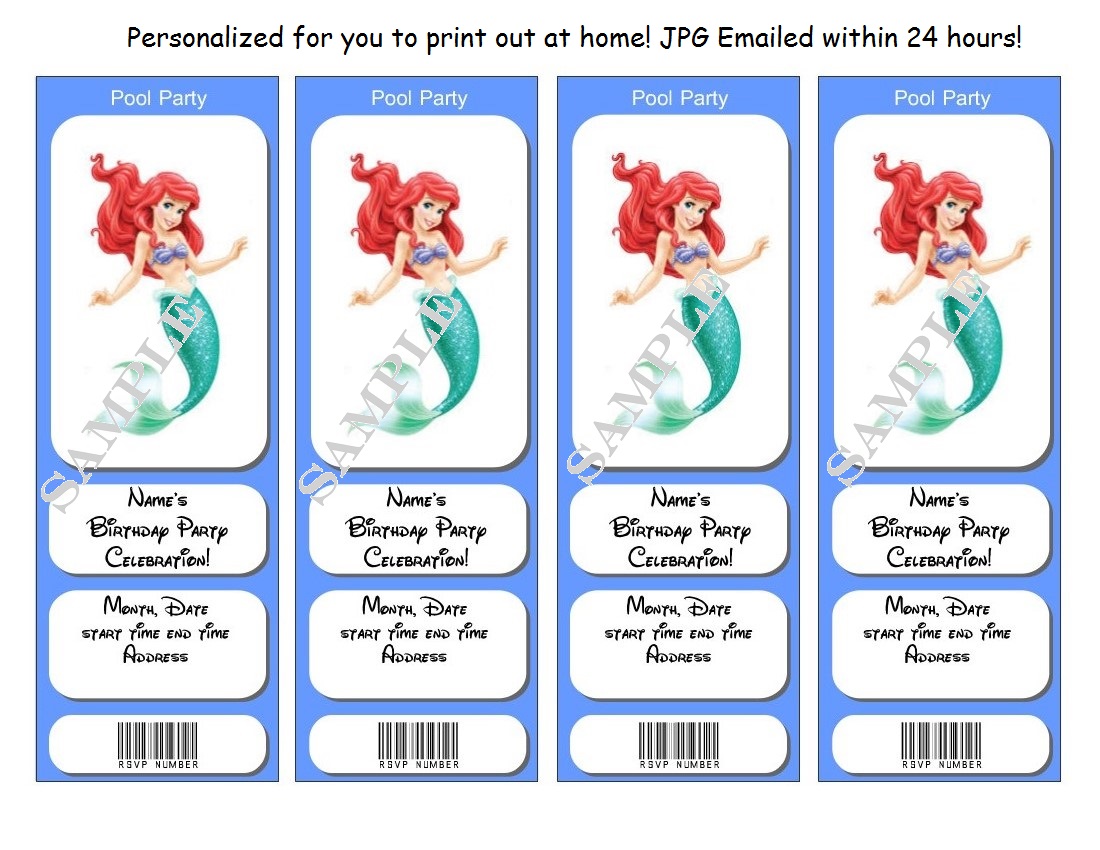 Mermaid Ariel Birthday Invitations Tickets Personalized You