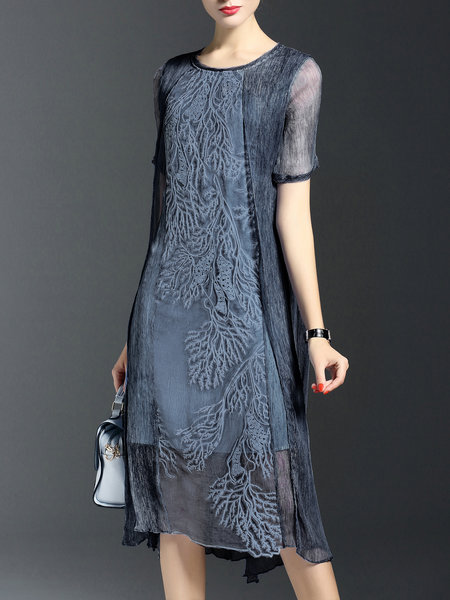 blue silk midi dress