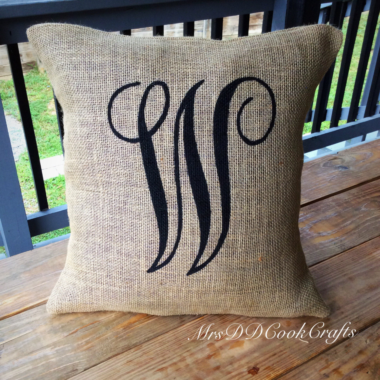 Burlap Pillow Monogram Burlap Pillow Rustic Pillow Throw Pillow