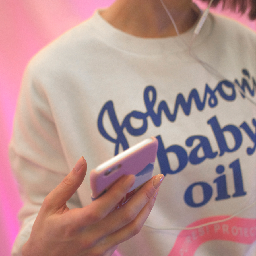 johnson's baby oil sweatshirt