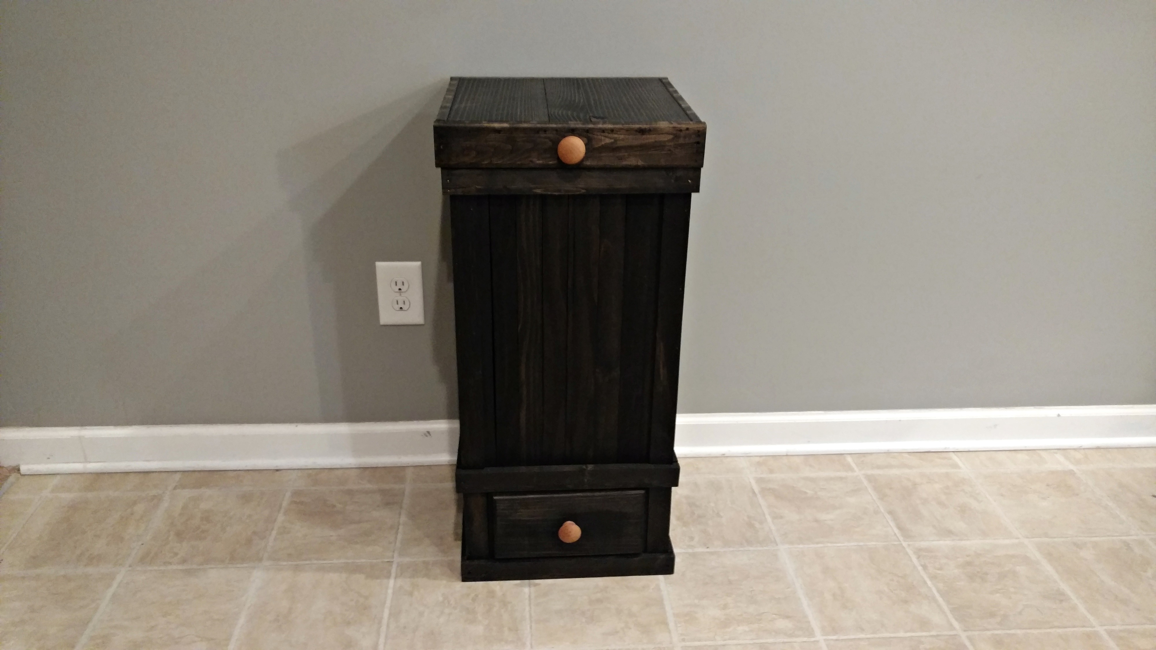 13 Gallon Wood Trash Can Ebony With Drawer For Storage And Wood
