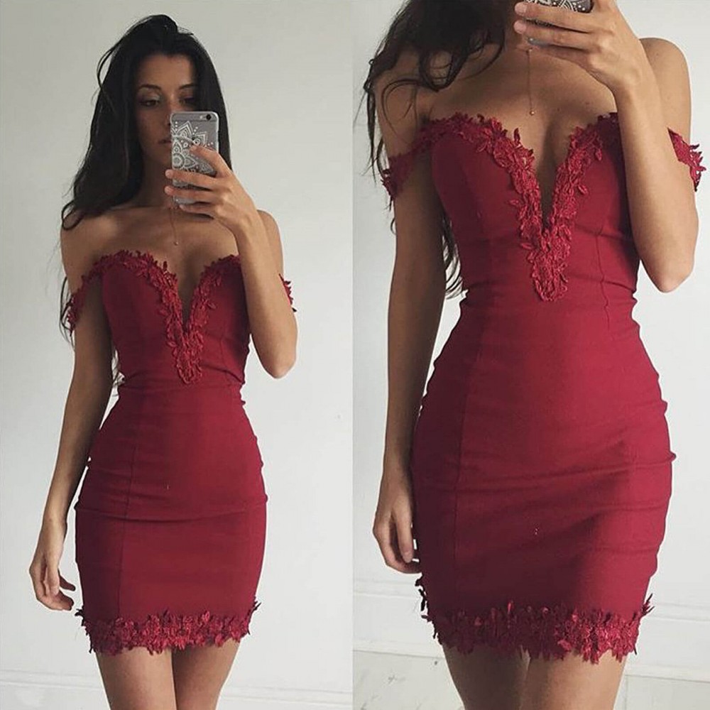 red off the shoulder hoco dress