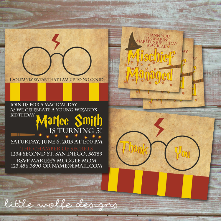Harry Potter Invitation Set Little Wolfe Designs Online Store