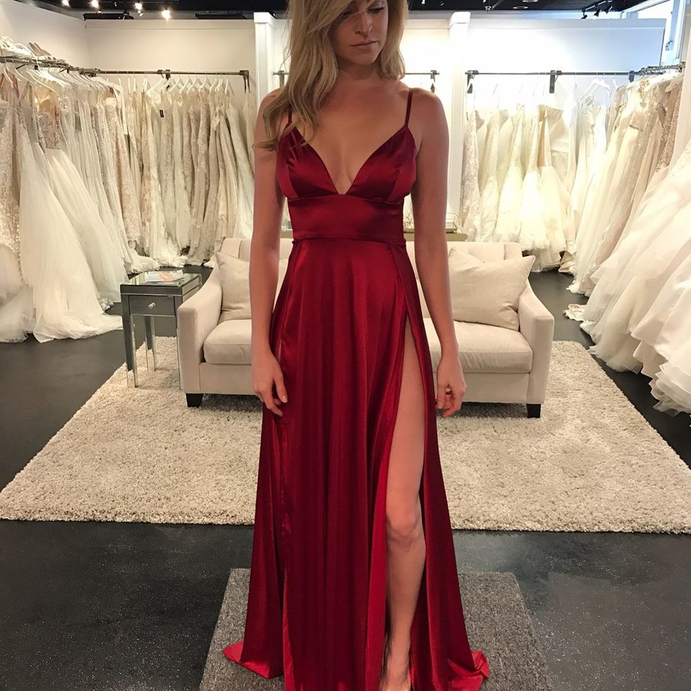 v neck prom dress with slit