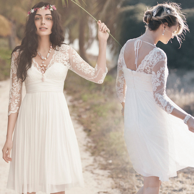 White Knee Length Empire Waist Chiffon Dress