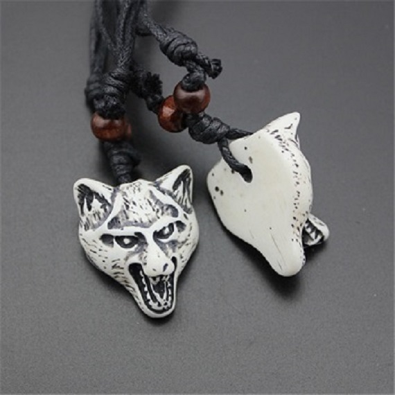 Arthwick Store Illustration of a Tribal Wolf on White Pendant Necklace