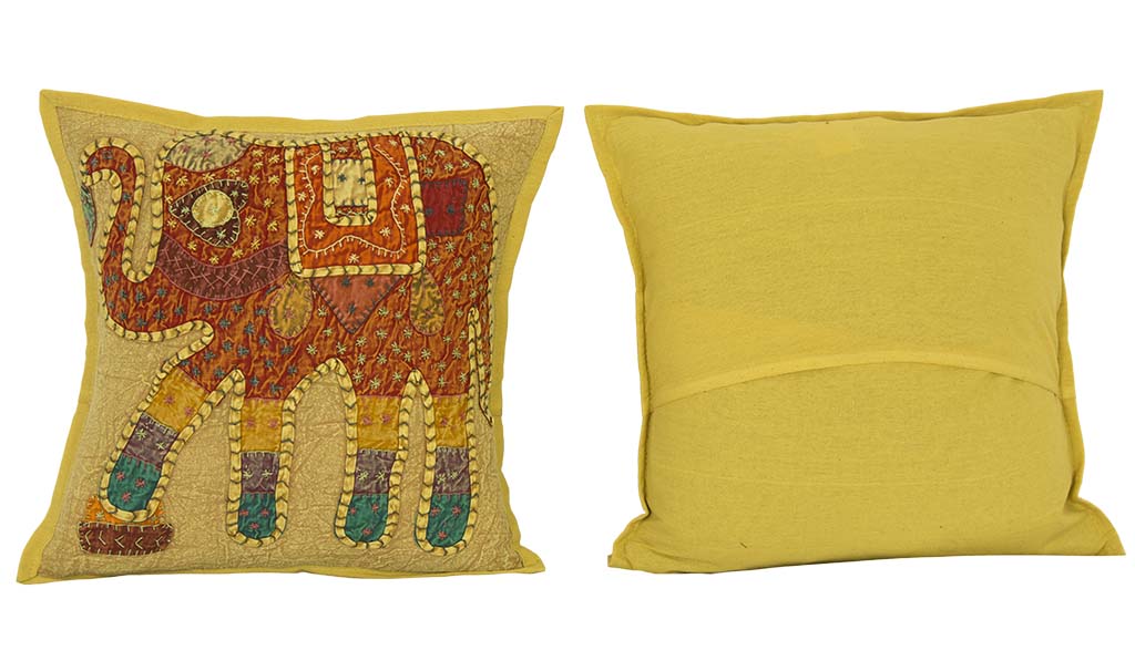 Free Shipping Kantha Patchwork Elephant Mustard Cushion Covers