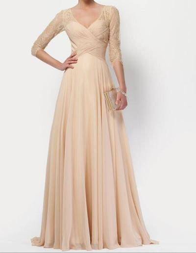 Lace Mother of The Bride Dresses V Neck Evening Party Dresses Half Sleeves Long