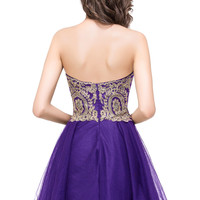 purple and gold cocktail dress