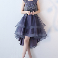 dress halter tulle homecoming sleeves stylish navy low short girlsprom
