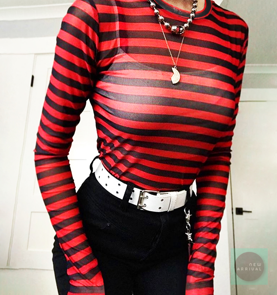 black and red mesh top
