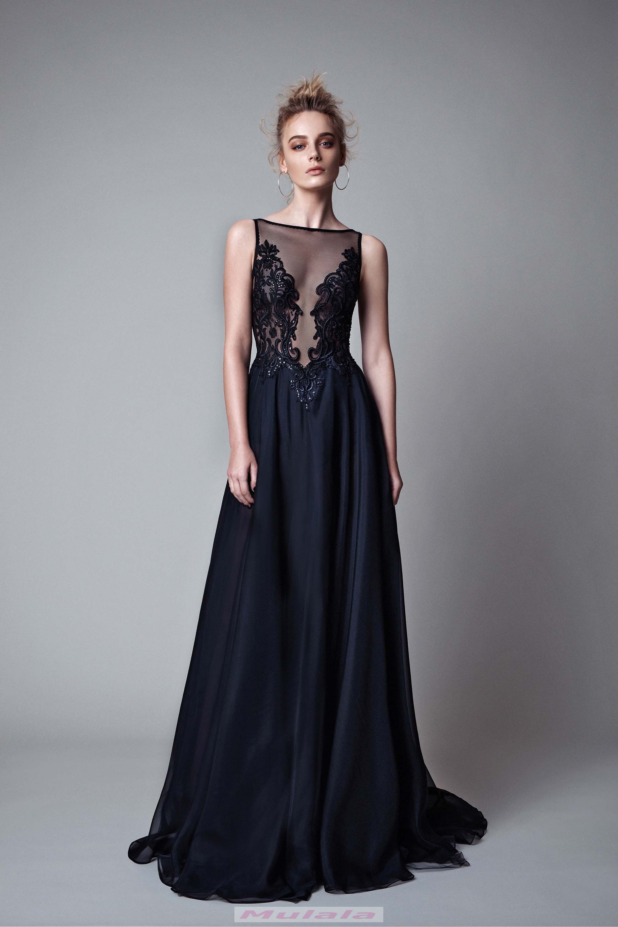 black lace applique dress