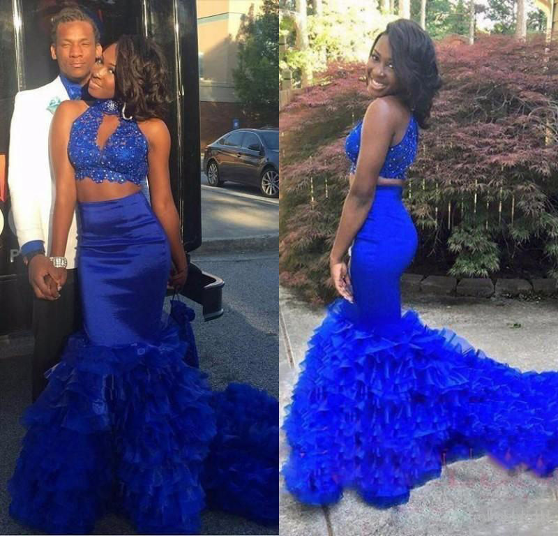 Halter Royal Blue Prom Dress