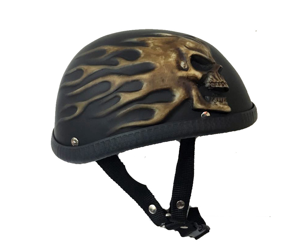 Motorcycle Half Helmet Gold Skulls Faces For HarleyDavidson & Scooter