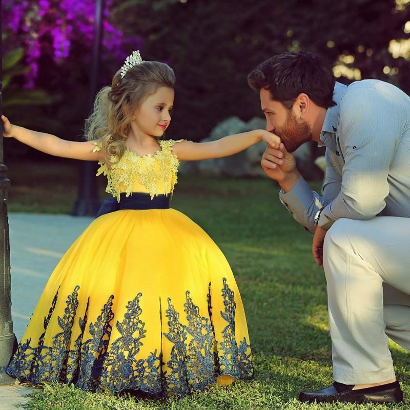 Black Appliques Flower Girl Dress