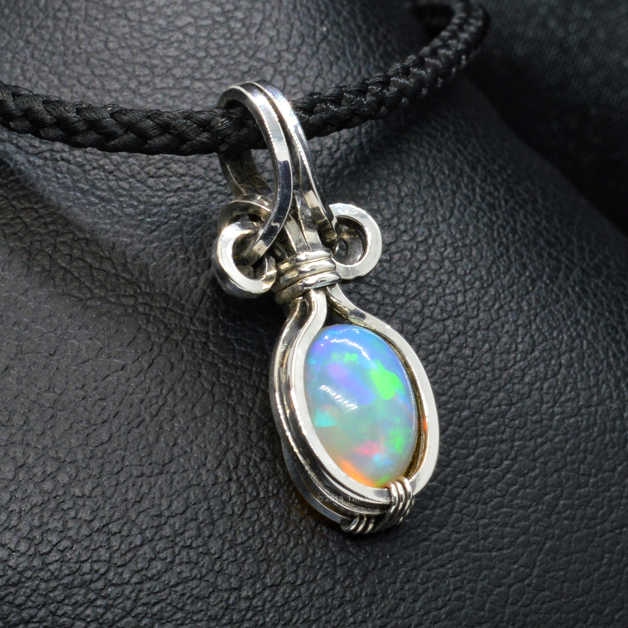 Genuine Sterling Silver Opal Necklace Small Wire Wrapped Ethiopian
