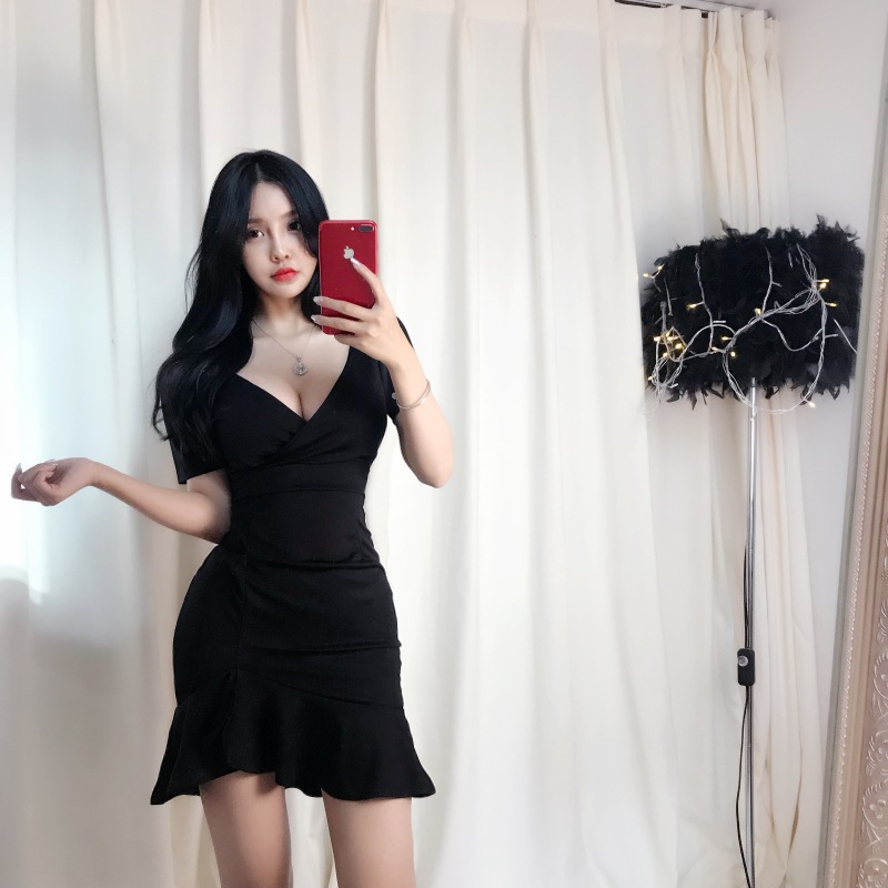 low cut little black dress