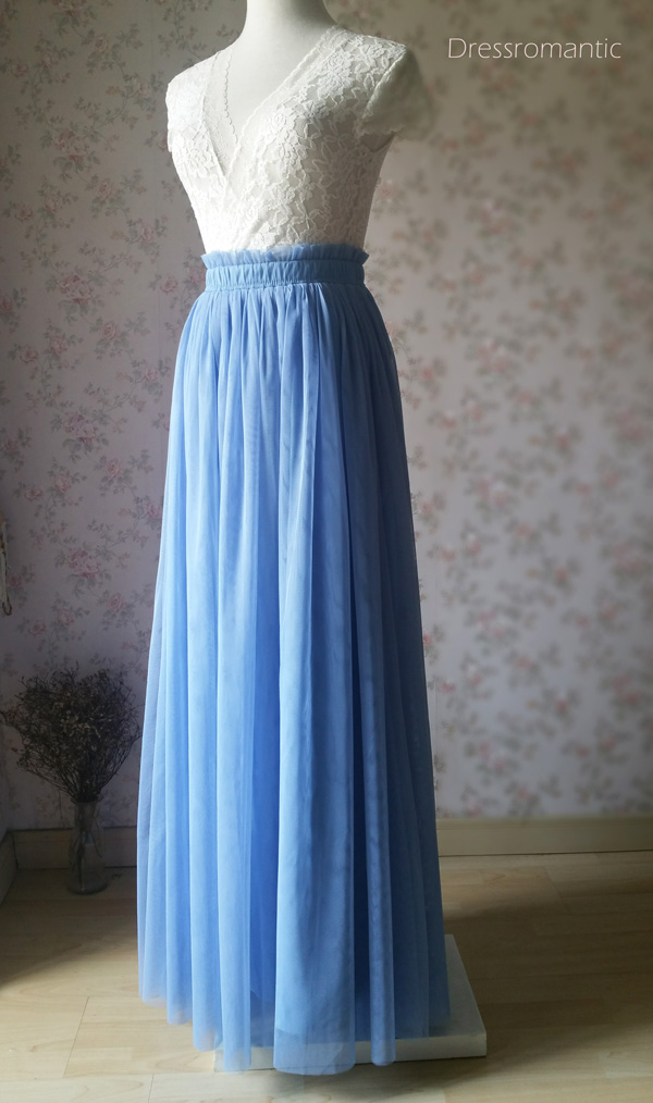 dusty blue maxi skirt