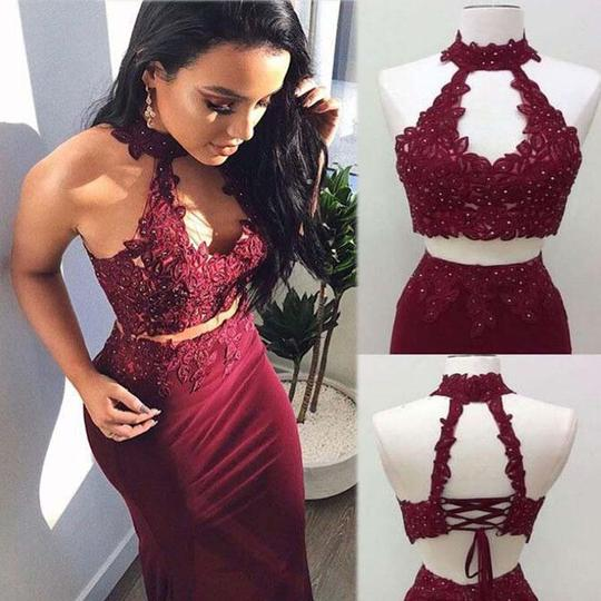 burgundy tight prom dress