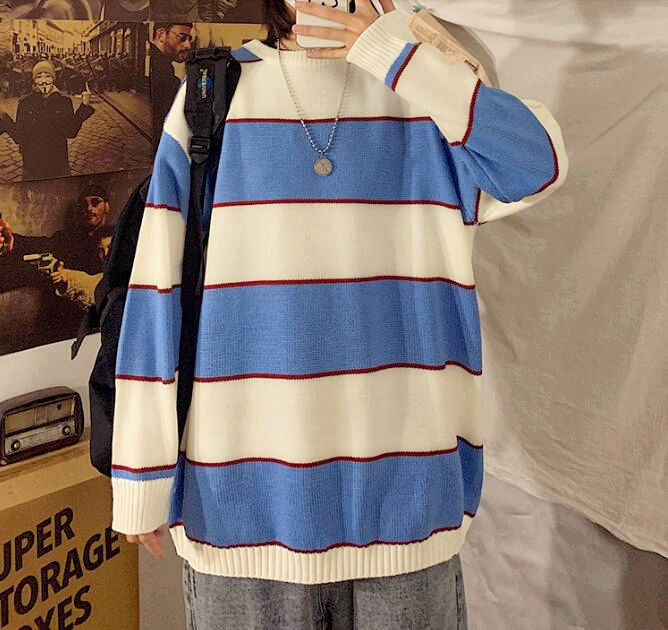 blue and white striped jumper women's