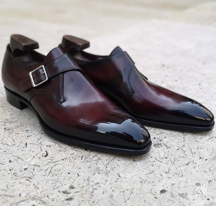Handmade Men�s Monk Shoes, Men�s Burgundy Black Color